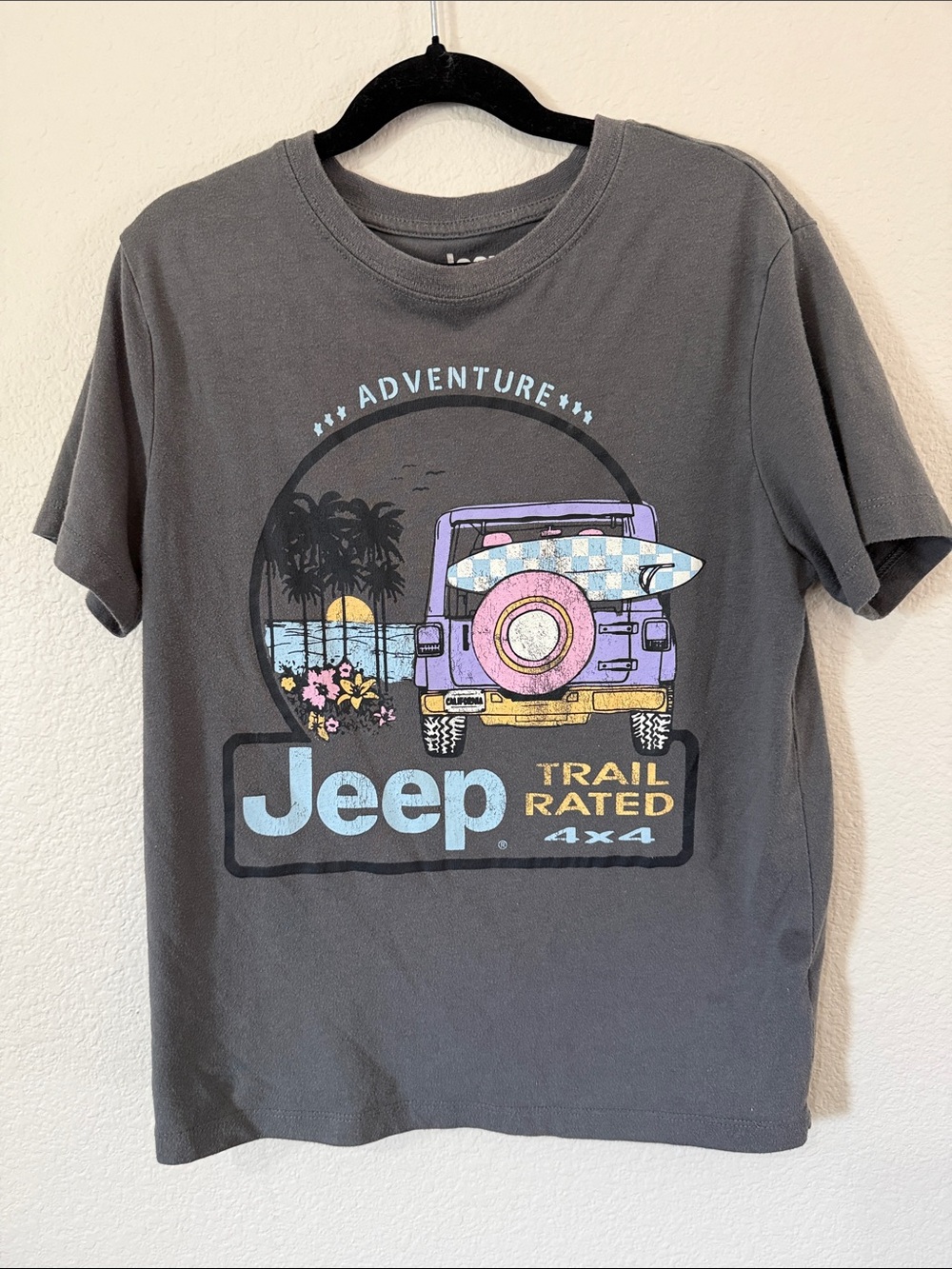 Jeep Kids Short Sleeve Gray Tee with Purple Jeep Graphic